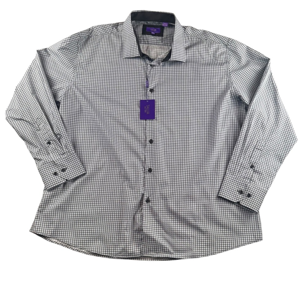 Tallia Orange Men 2XL 18.5 Black White Geometric Floral Cotton Button Down Shirt